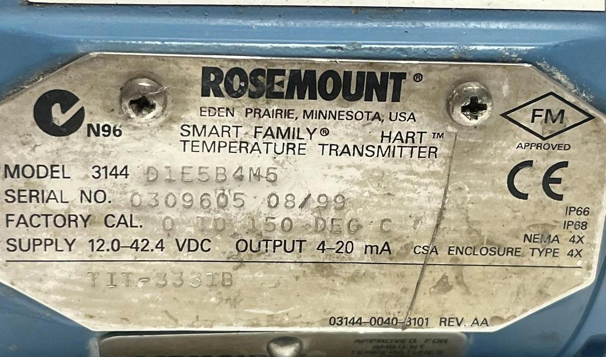 Used Rosemount 3144D1E5B4M5 Smart Family HART Temperature Transmitter