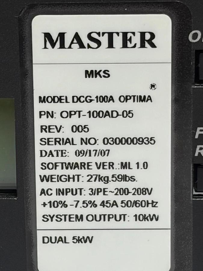 Used MKS ENI DCG-100A Optima Plasma Power Supply 10kW Generator OPT-100AD-05