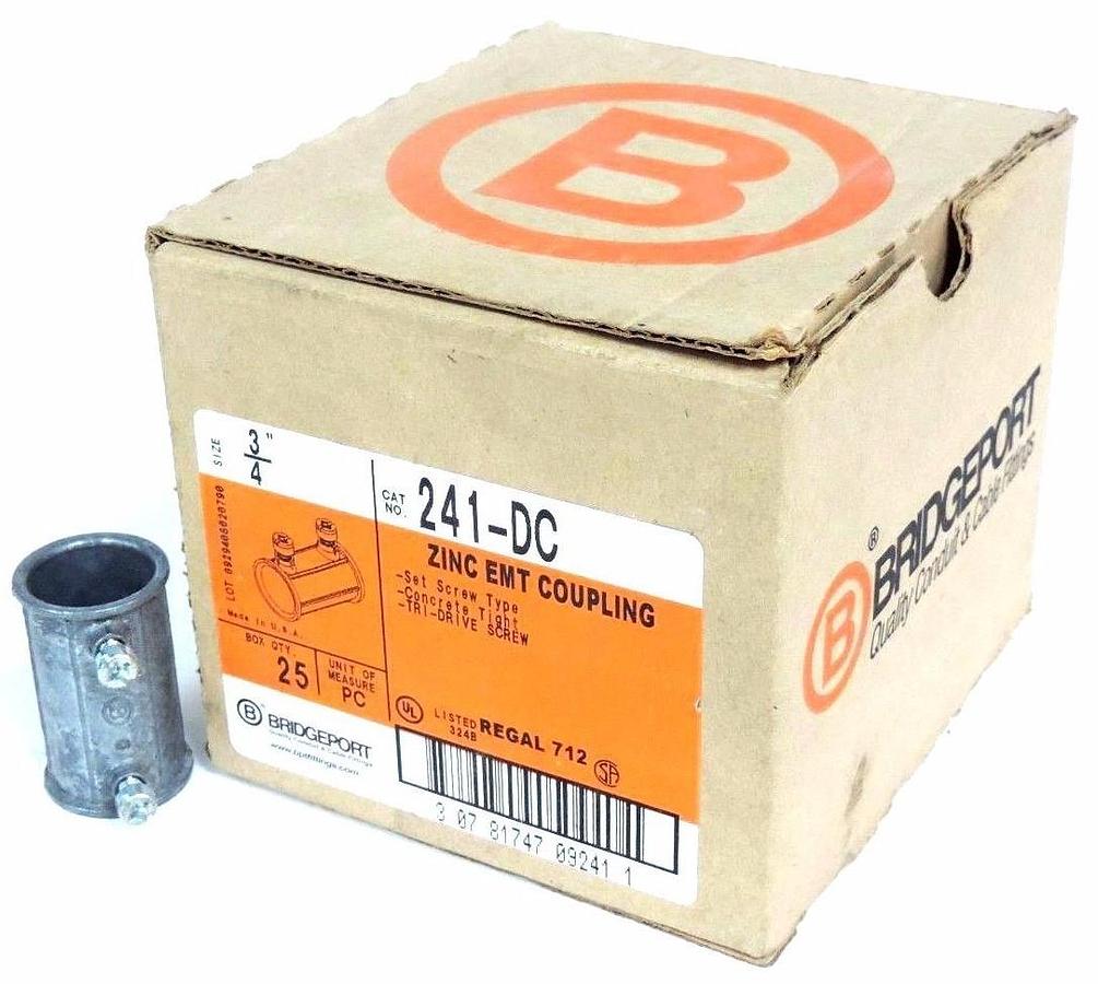 Used BOX OF 15 NEW BRIDGEPORT 241-DC 3/4 ZINC EMT COUPLINGS 241DC