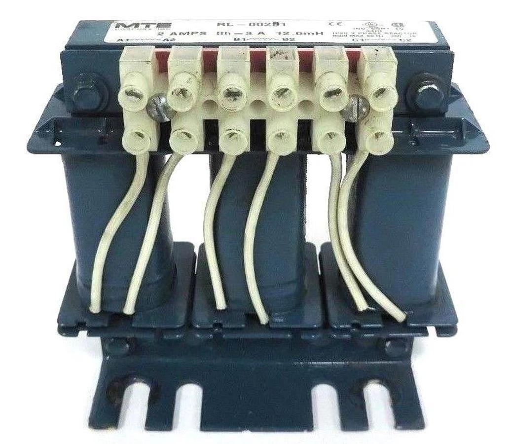 Used MTE CORPORATION RL-00201 TRANSFORMER LINE REACTOR 2 AMPS, ITH= 3A, 12.0 MH