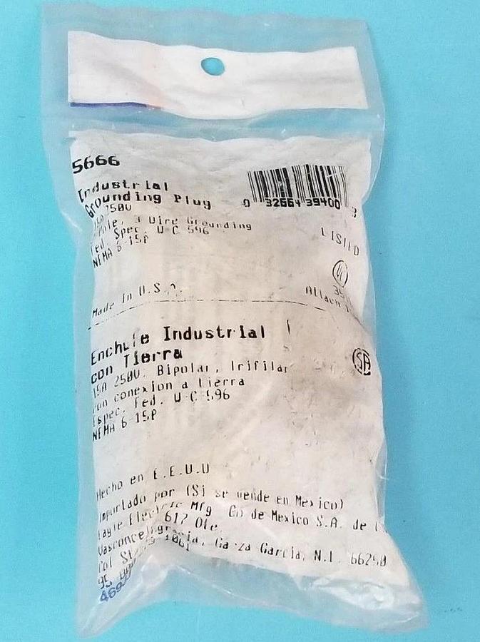 Used NEW EAGLE ELECTRIC 5666 INDUSTRIAL GROUNDING PLUG 15A, 250V, 2P