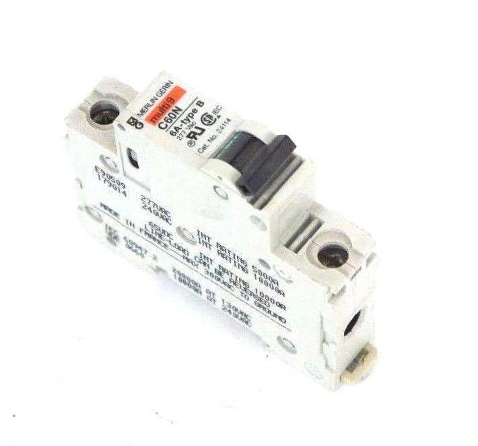 Used MERLIN GERIN 24114 MULTI 9 CIRCUIT BREAKER C60N, 6A-TYPE B, 277 VAC