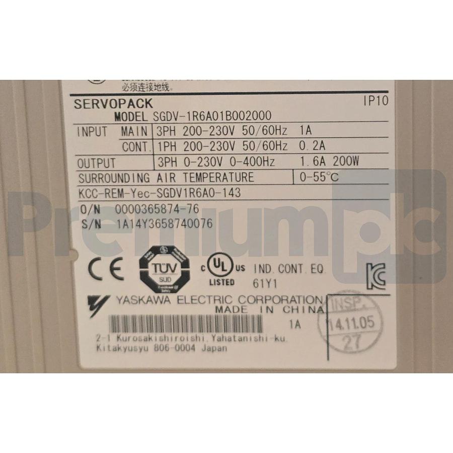 YASKAWA ELECTRIC SGDV-1R6A01B002000 SIGMA-5 SERVOPACK SERVO AMPLIFIER 200V NSMP