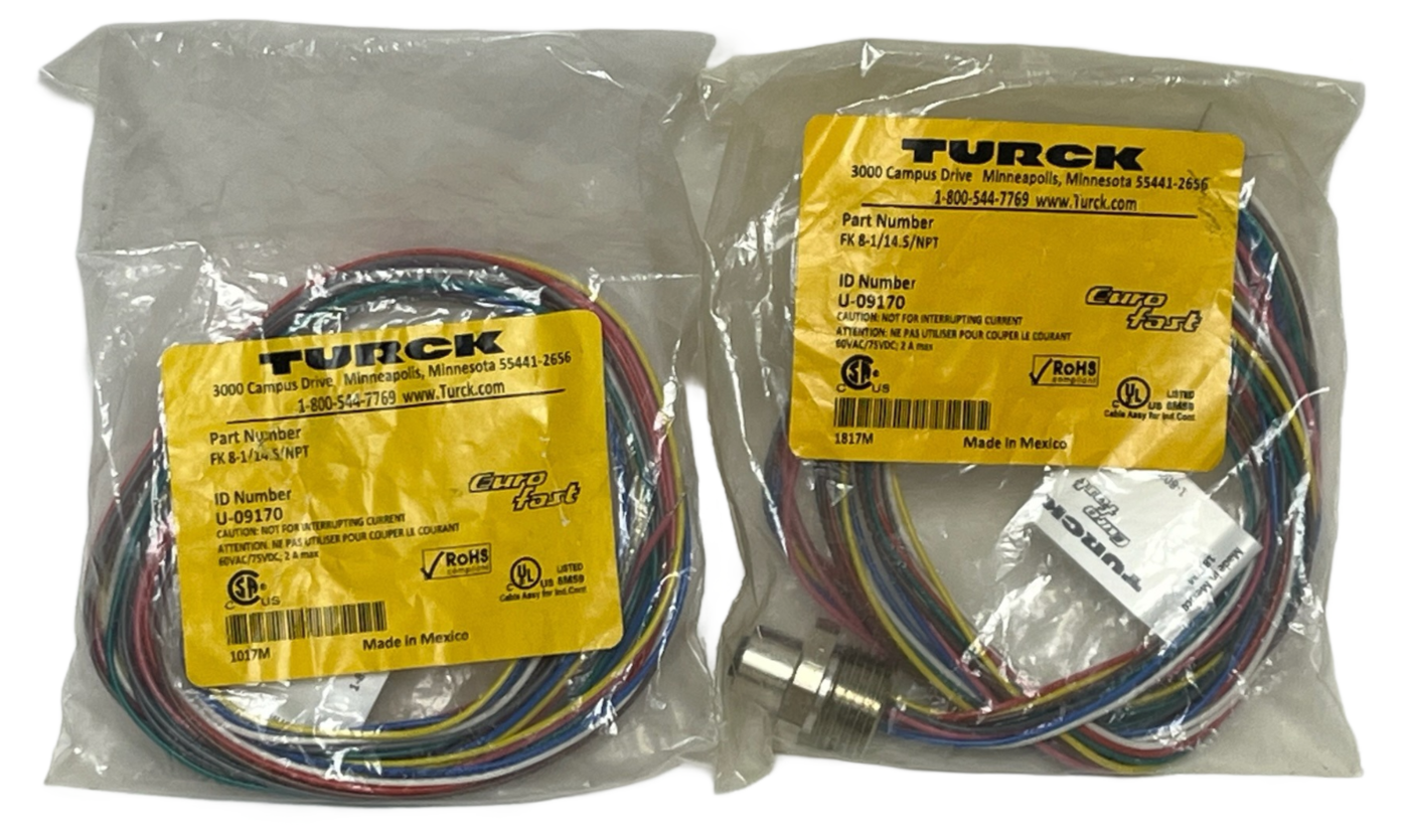 Lot of 2 Turck FK 8-1/14.5/NPT M12 Female Receptacle Cable 8-Pin 1M NEW SEALED