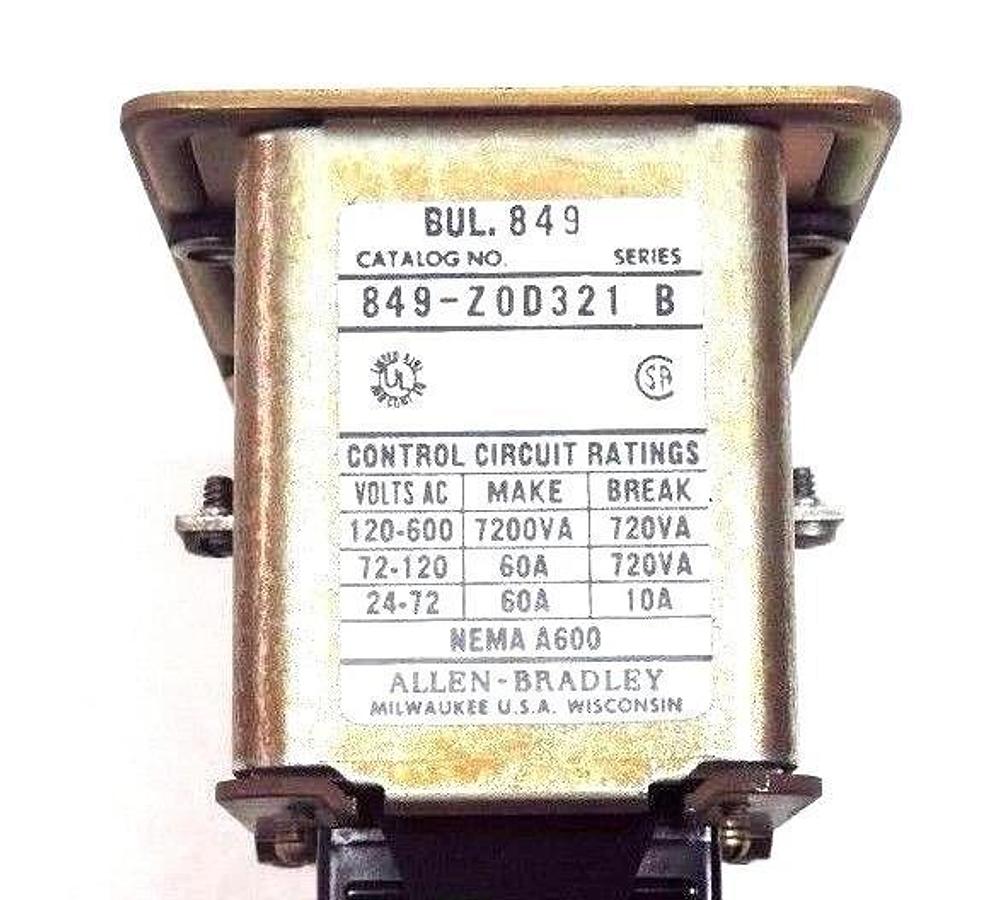NIB ALLEN BRADLEY 849-ZOD321 PNEUMATIC TIMING RELAY SER B, 120V, 60HZ, 849ZOD321