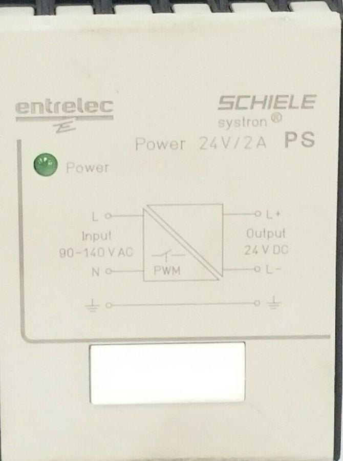 Used ENTRELEC SCHIELE 2.423.417.00 PS SYSTRON POWER SUPPLY, 24V/2A OUTPUT, 242341700