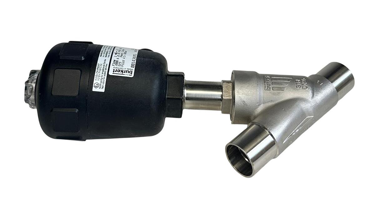 Used BURKERT 2000 A 25,0 PTFE VA / 00143445 PNEUMATIC ANGLE SEAT VALVE 2/2-WAY NSMP