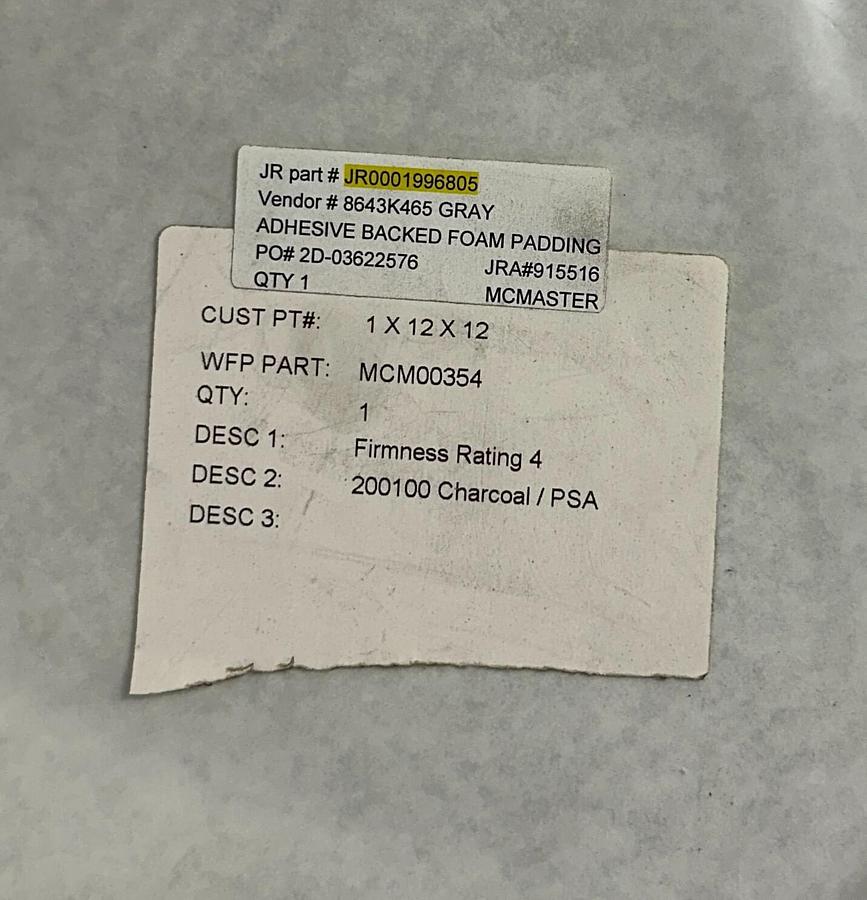 10 MCMASTER MCM00354 / MCM354 / 8643K465 FOAM PADDINGS 1''x12''x12'' SQUARE NSMP