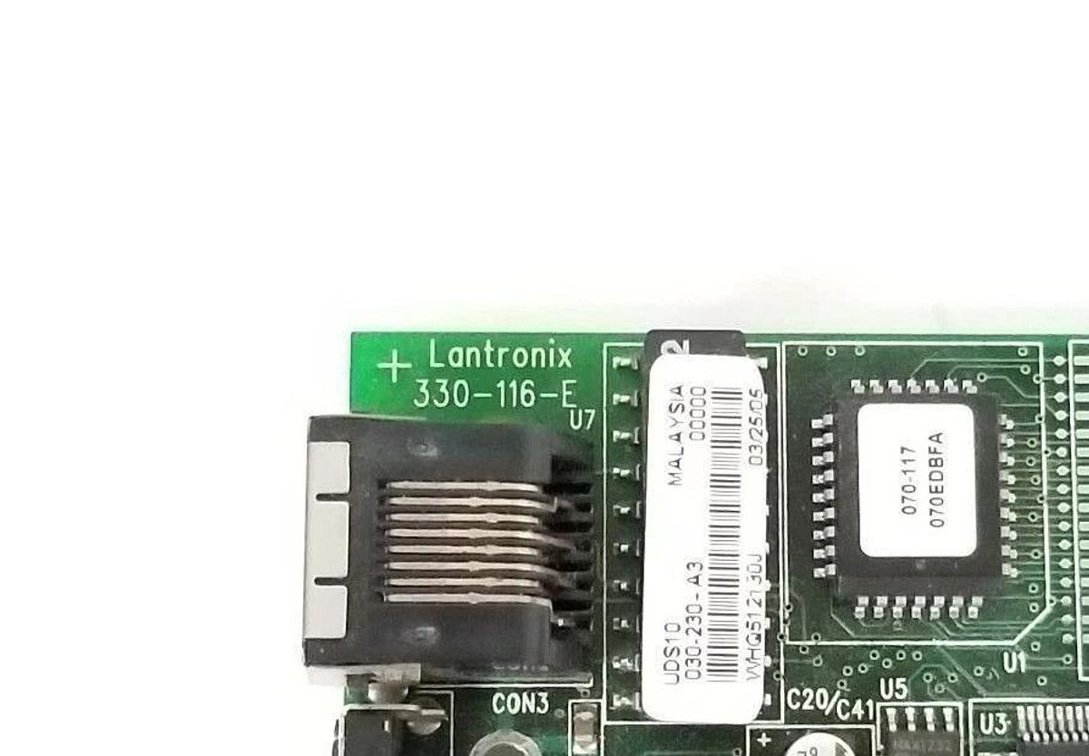 Used LANTRONIX UDS-10B EXTERNAL DEVICE SERVER BOARD 030-230-A3, 330-116-E, UDS10