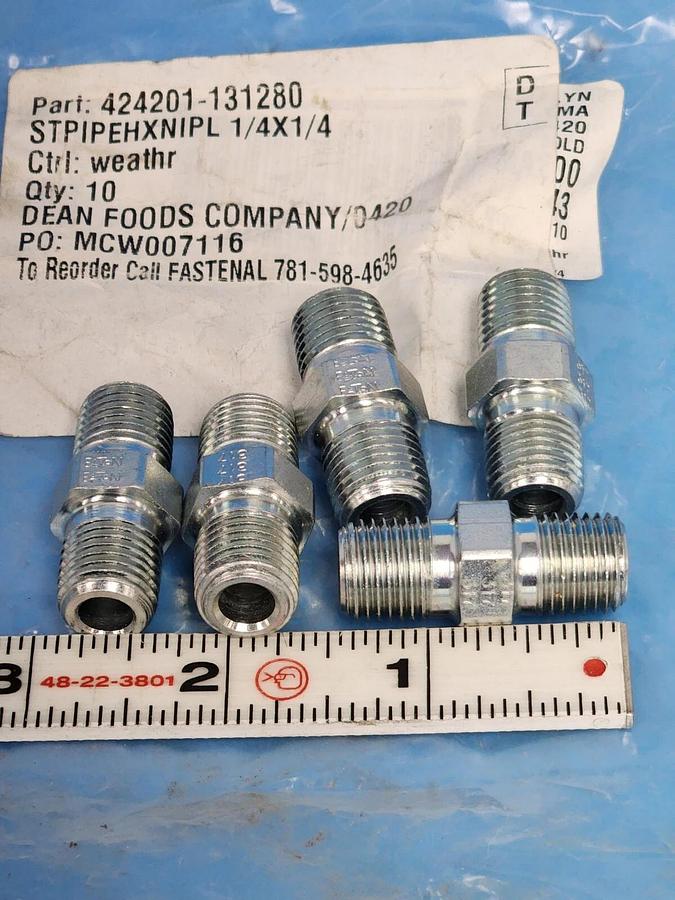 LOT OF 5 NEW ROXROTH 424201-131280 1/4 x 1/4 NIPPLES