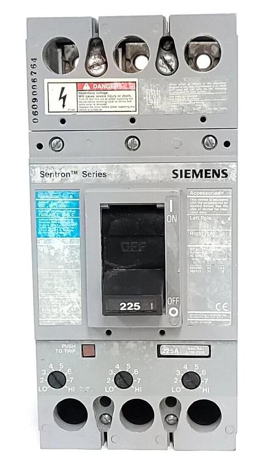 Used SIEMENS FXD63B225 SER. B SENTRON SERIES CIRCUIT BREAKER 225A 600V FXD6-A