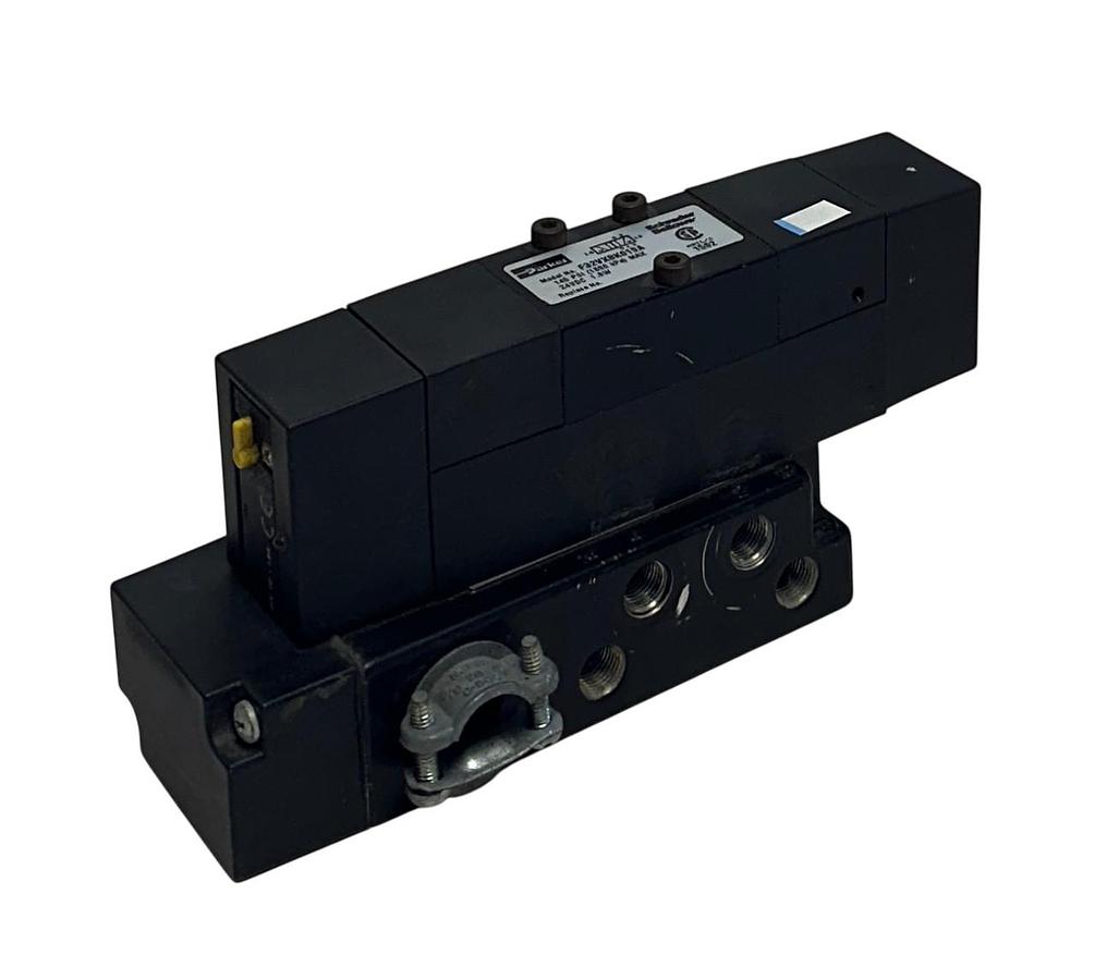 Used SCHRADER BELLOWS PARKER F32VXBK019A PNEUMATIC SOLENOID VALVE 24VDC 145PSI USNP