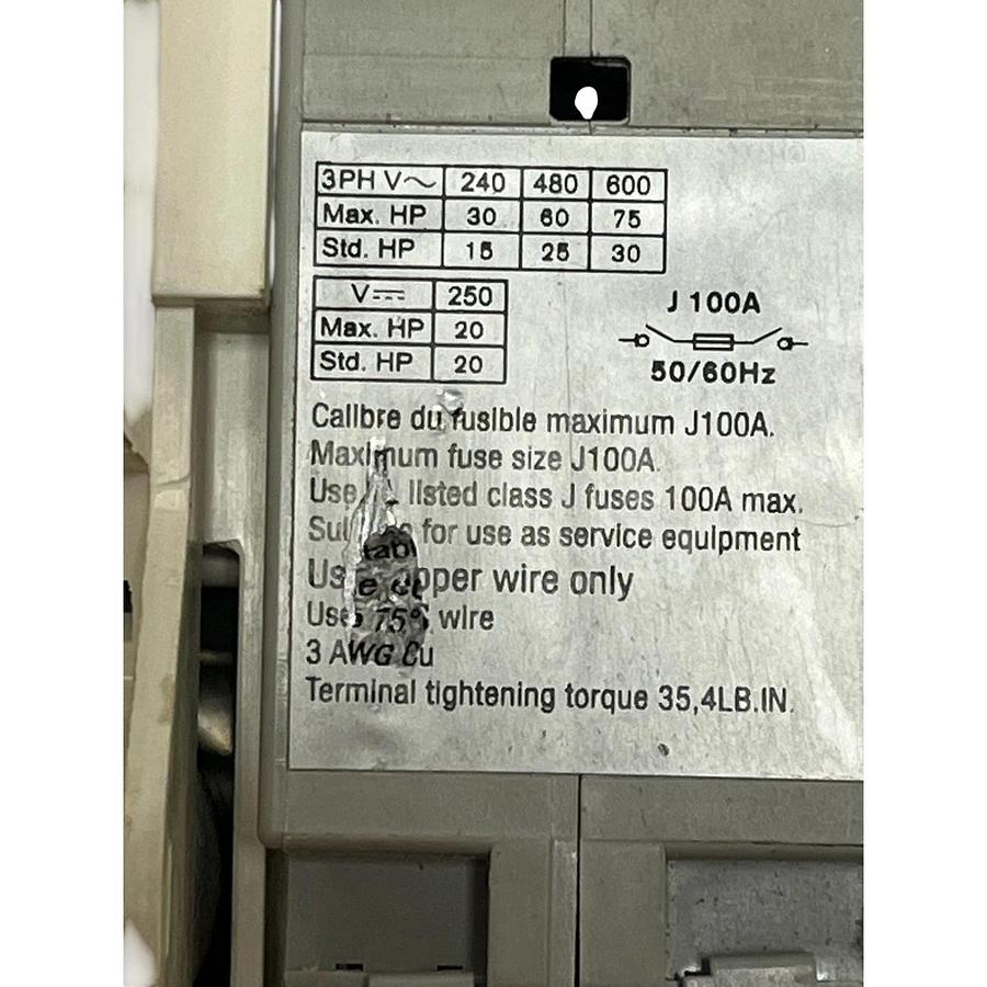 Used Allen-Bradley 194R-J100-1753 100A Disconnect w/ Custom 12" Extended Handle
