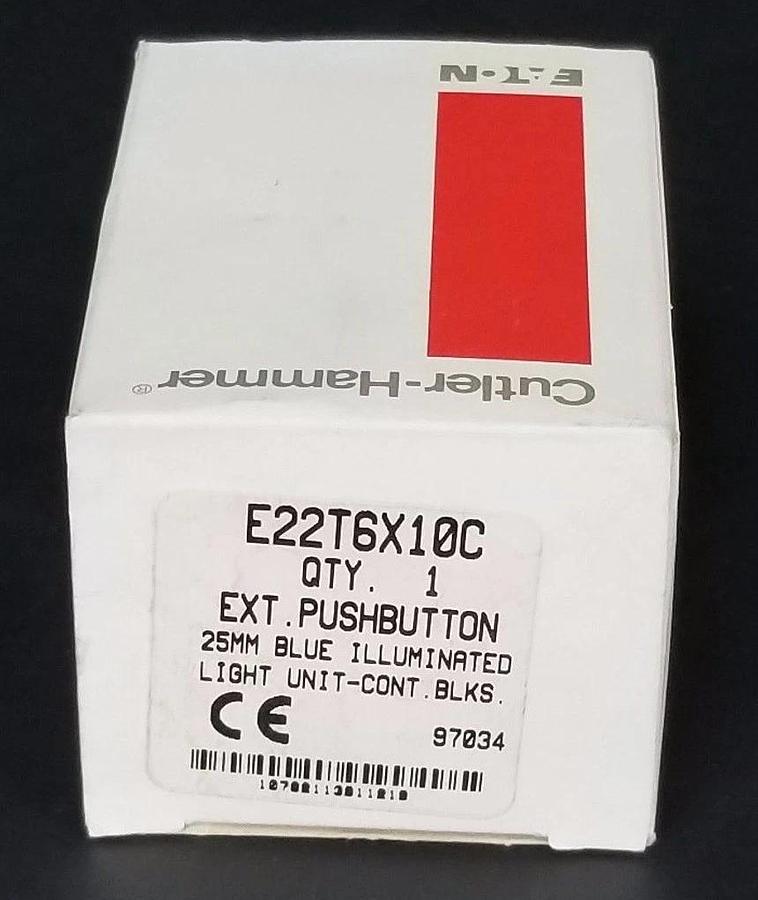 Used NIB EATON CUTLER-HAMMER E22T6X10C EXT. PUSHBUTTON, 25MM BLUE ILLUMINATED LIGHT
