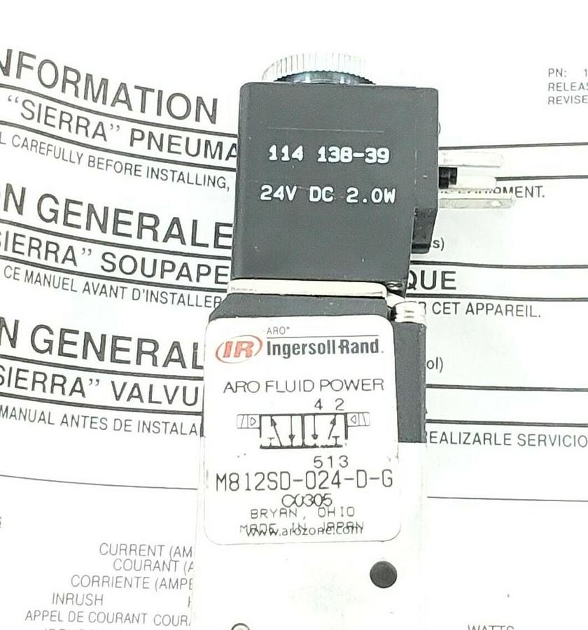 Used NEW ARO INGERSOLL RAND M812SD-024-D-G SOLENOID VALVE 114 138-39, 24V DC, 2.0W