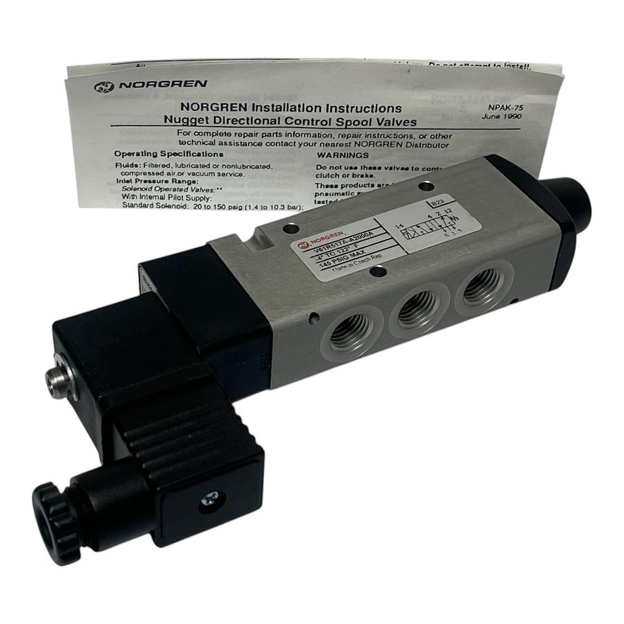 Used Norgren V61R517A-A2000A Solenoid Valve V61R Series w/ Instructions New Surplus