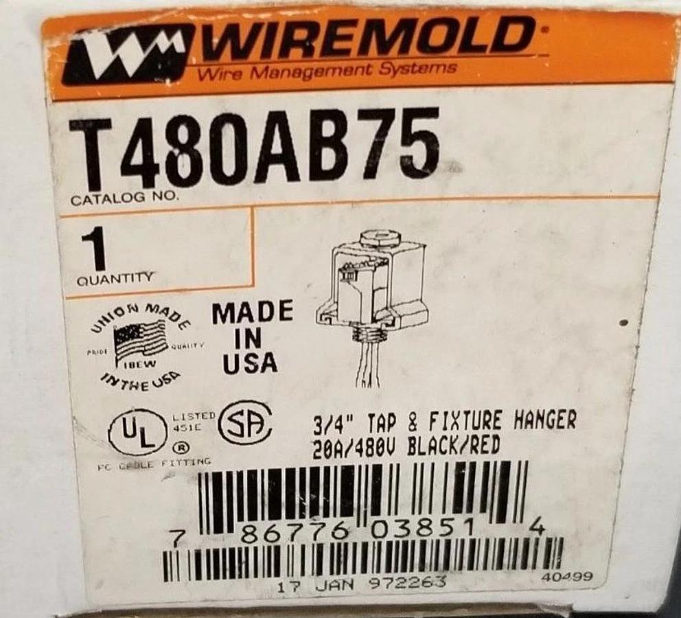 Used NIB WIREMOLD T480AB75 TAP & FIXTURE HANGER 3/4'' 20A/480V BLACK/RED T600AB75