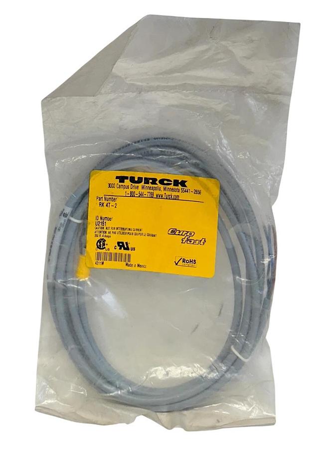 Used 10 TURCK RK 4T-2 / RK4T2 EURO FAST CORDSET CABLES SINGLE-ENDED 2M U2151 NSFS