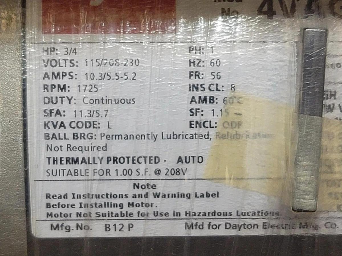 NEW DAYTON 4VAG3 BELT DRIVE FAN & BLOWER MOTOR 3/4HP 60Hz 1PHASE