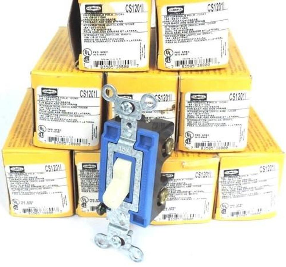 Used LOT OF 9: NEW HUBBELL CS1201I IVORY TOGGLE WALL LIGHT SWITCH SINGLE POLE 15A