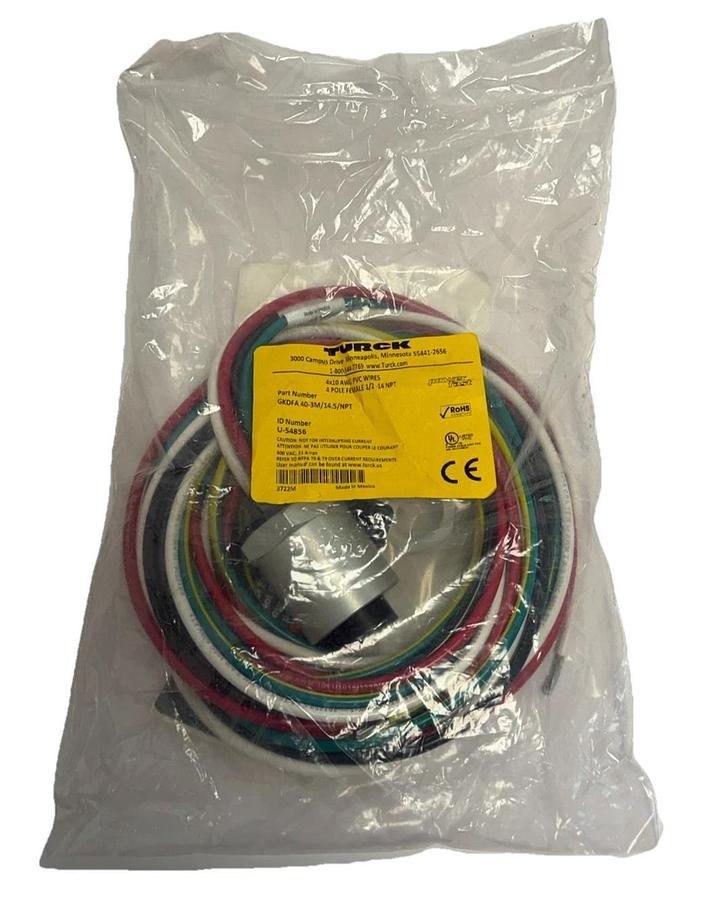 Used NEW TURCK GKDFA 40-3M/14.5/NPT RECEPTACLE ID NUMBER: U-54856 / 3 METERS