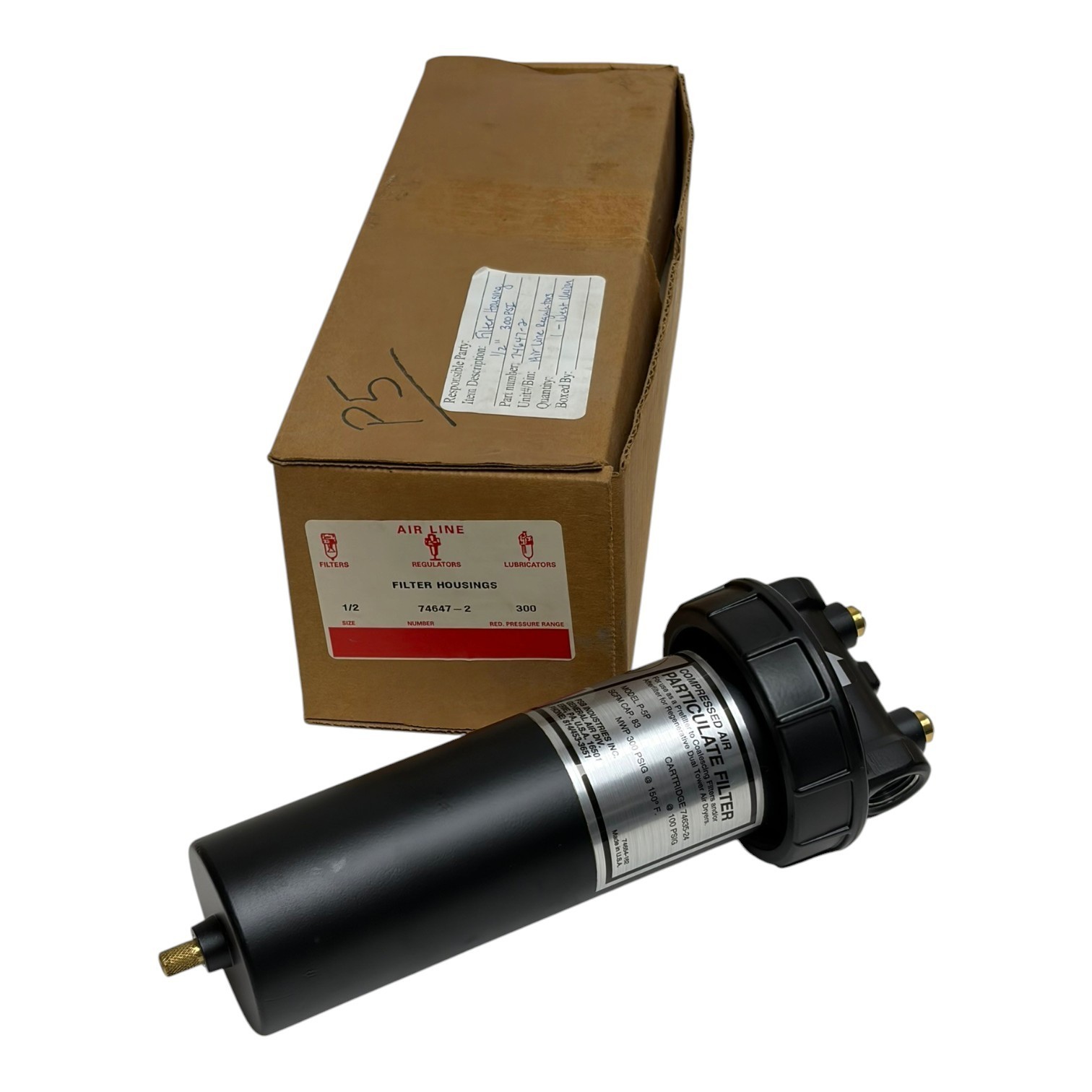 Used PSB General Air P-5P Compressed Air Filter Housing 74647-2 1/2" NPT 300 PSI