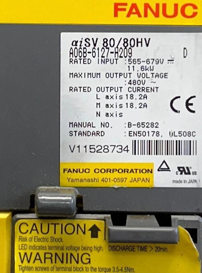Used For Parts FANUC A06B-6127-H209 DUAL AXIS SERVO AMPLIFIER, aiSV 80/80HV 565-679V