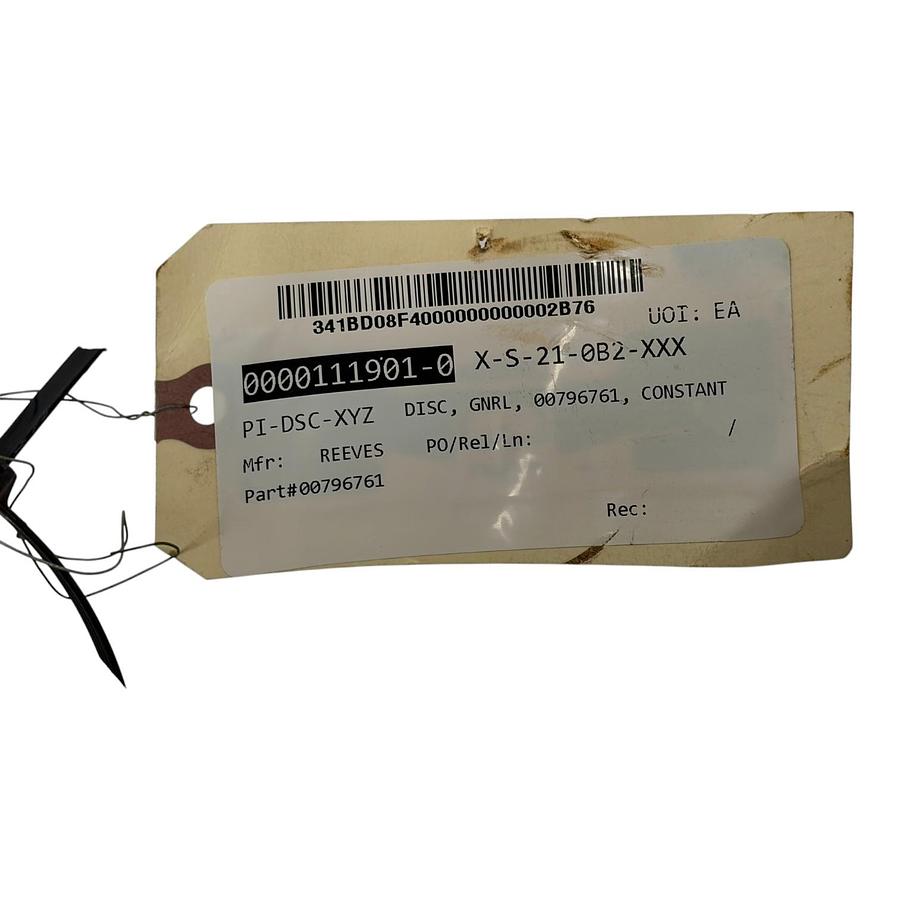 Used Reeves 00796761 Constant Sliding Disc D2060-003 Pulley Sheave New Surplus