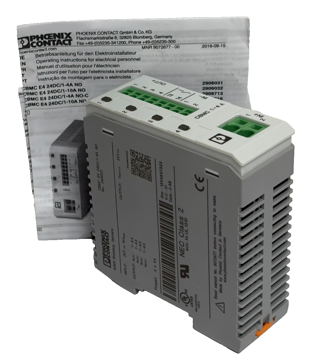 Used Phoenix Contact CBMC E4 2906031 4-Ch 24VDC Circuit Breaker New Surplus