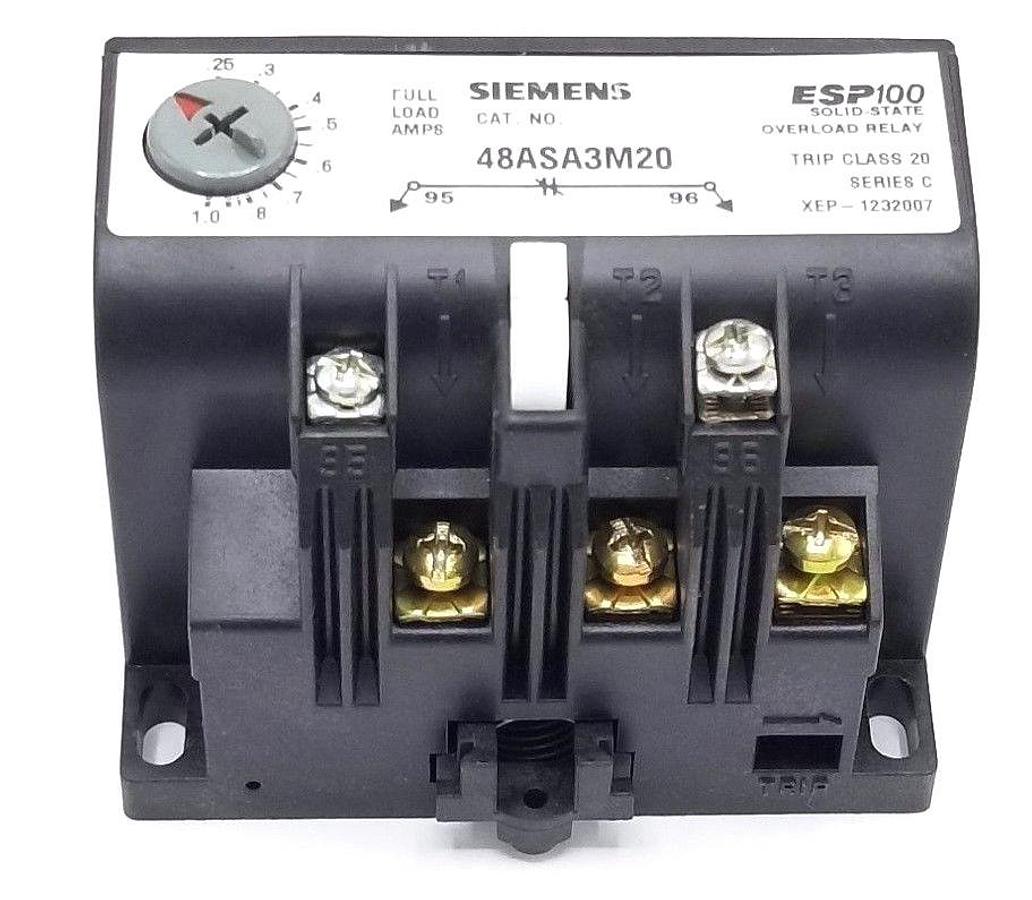 Used SIEMENS 48ASA3M20 OVERLOAD RELAY .25-1AMP RANGE 3PH, 600VAC, ESP 100, SER. C
