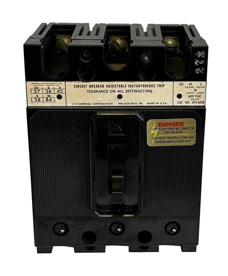 NEW ITE EF3-A010 / EF3A010 CIRCUIT BREAKER W/ ADJUSTABLE INSTANTANEOUS TRIP 600V