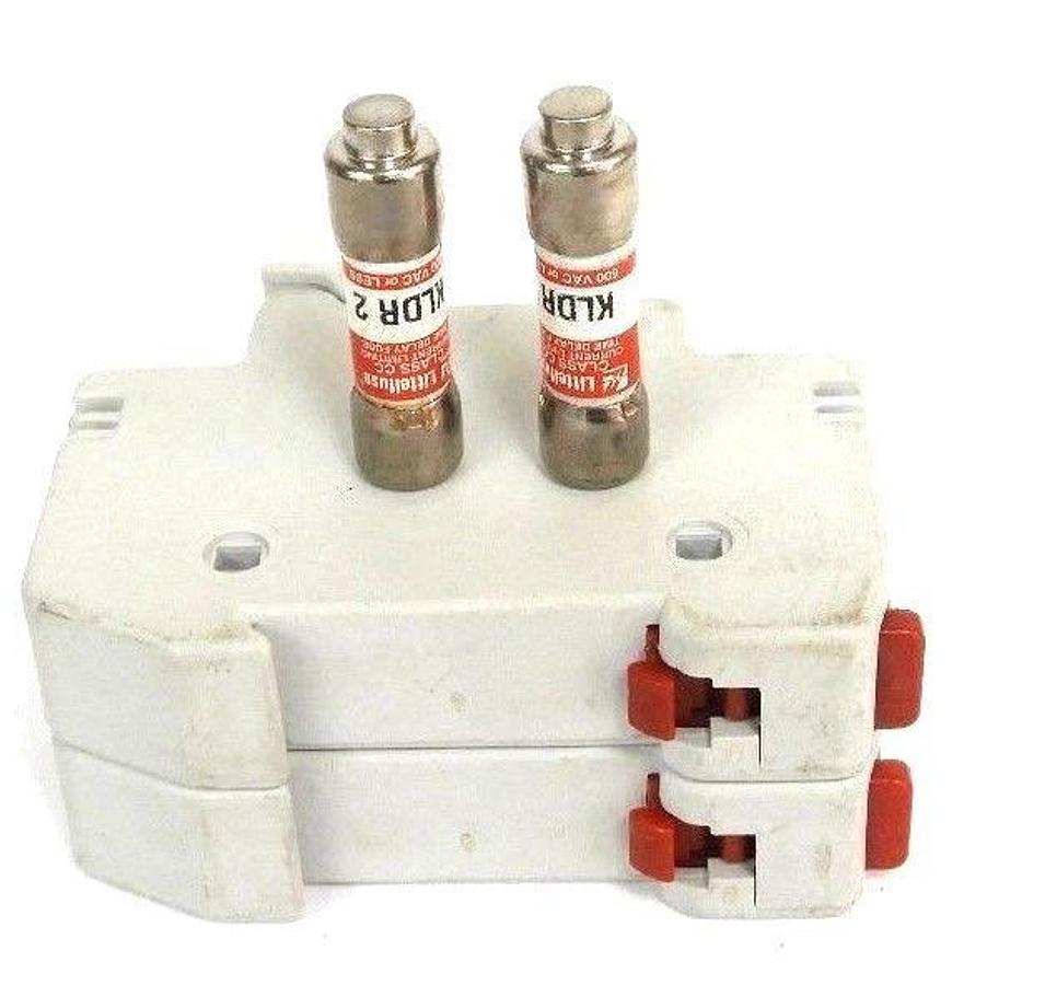 Used LOT OF 2 LITTLEFUSE LPSC-ID FUSEHOLDERS LPSCID 600V 30A W/ TWO KLDR 2 FUSES