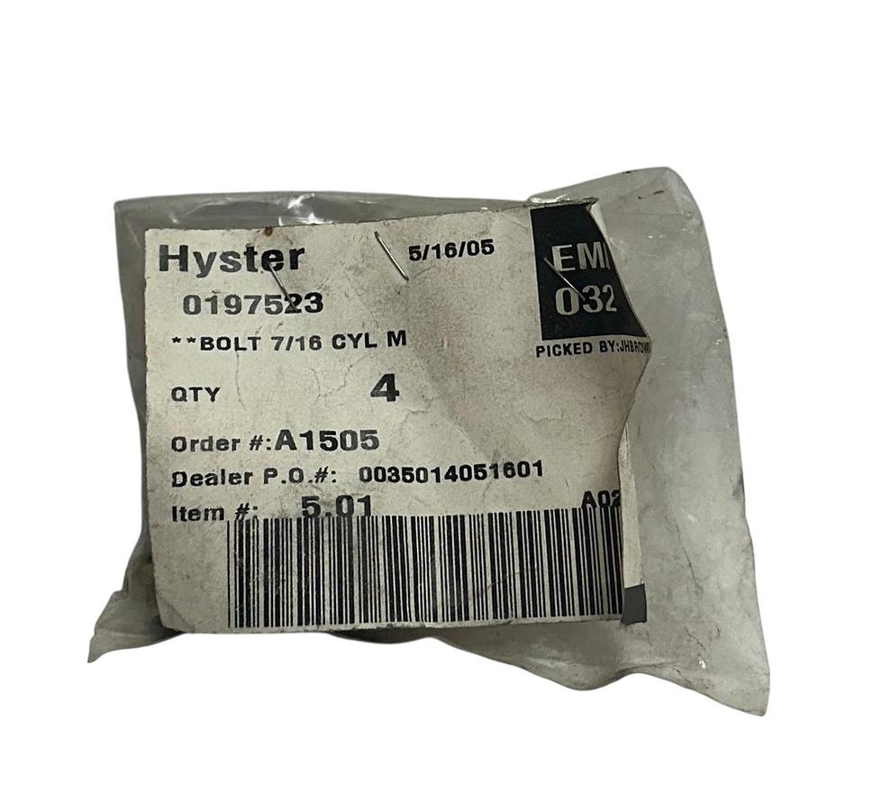 Used 4 HYSTER 0197523 / HY0197523 OEM BOLTS 7/16'' CYL M FOR FORKLIFT NSNP