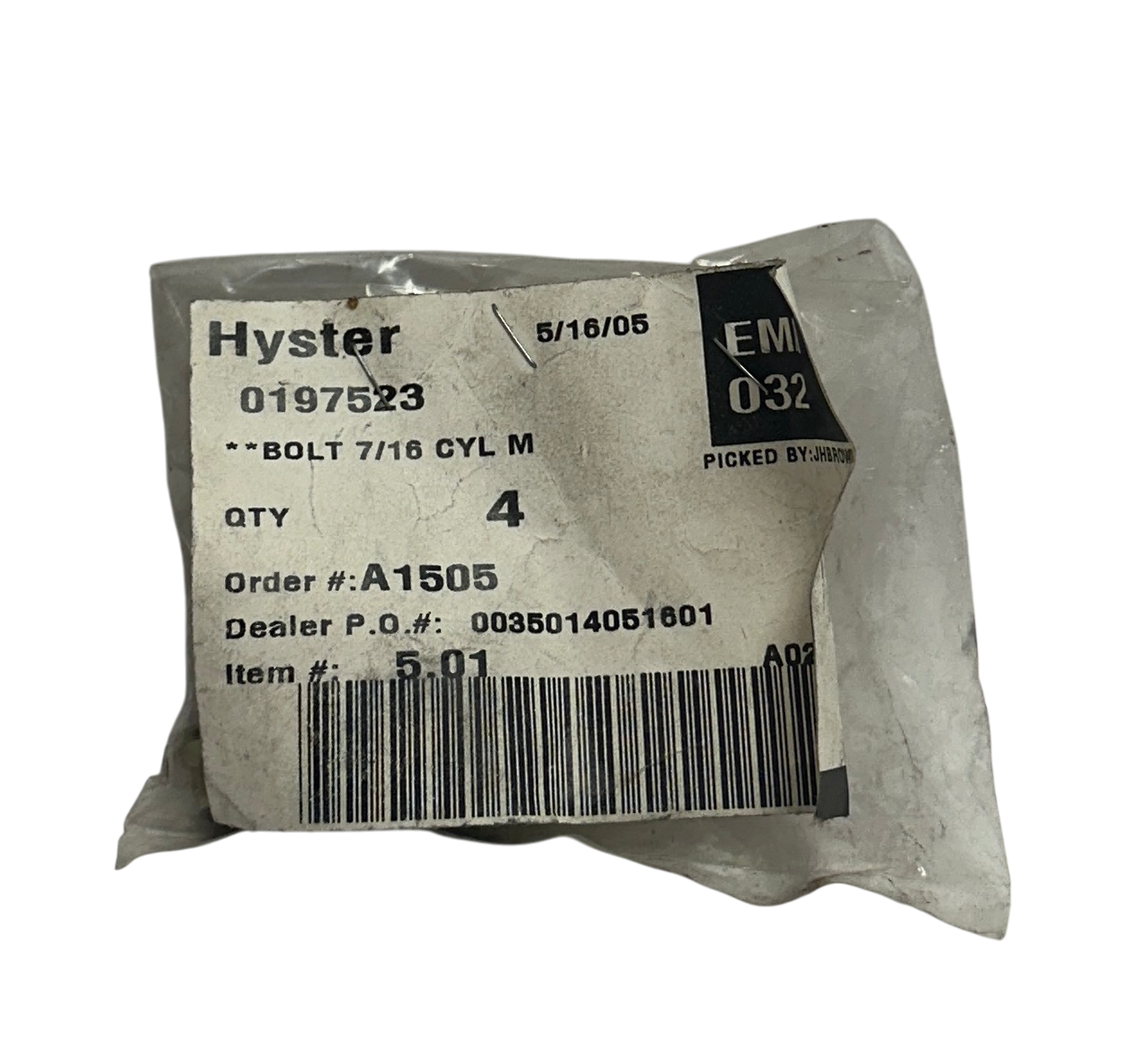 Used 4 HYSTER 0197523 / HY0197523 OEM BOLTS 7/16'' CYL M FOR FORKLIFT NSNP