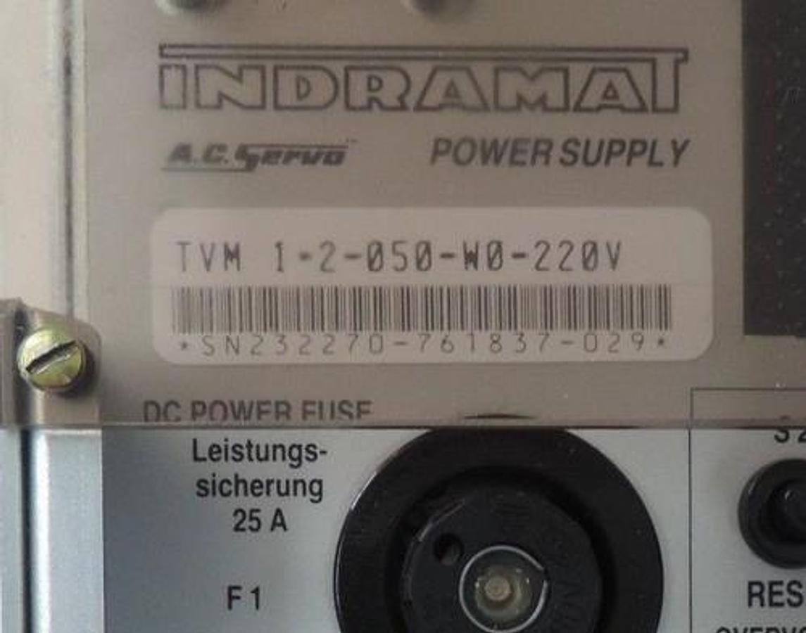 Used INDRAMAT TVM1.2-050-W0-220V SERVO POWER SUPPLY, 220VAC, TVM 1-2-050-W0-220V, 1.2
