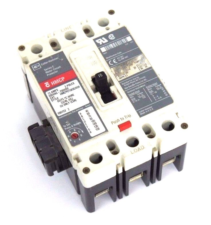 Used CUTLER HAMMER HMCP015E0CA04 CIRCUIT BREAKER SER C, 15A, 600VAC-250VDC
