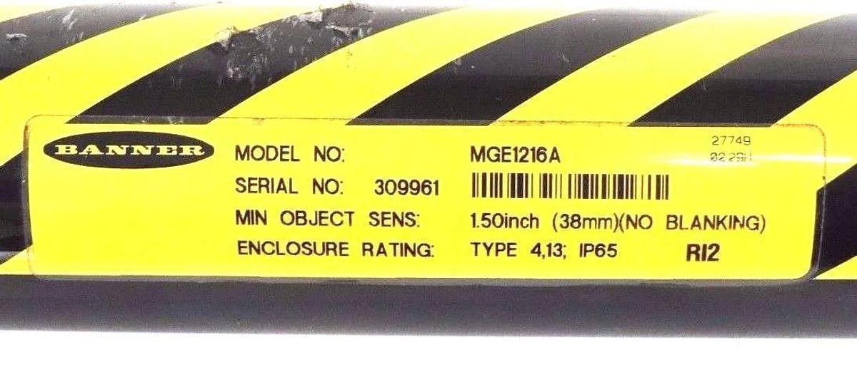 Used BANNER MGE1216A LIGHT CURTAIN EMITTER GUARD 27749, 38MM