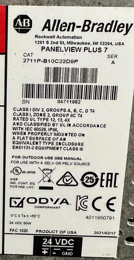 Used ALLEN BRADLEY 2711P-B10C22D9P /A PanelView Plus 7 KEY/TOUCH ENet 2711PB10C22D9P