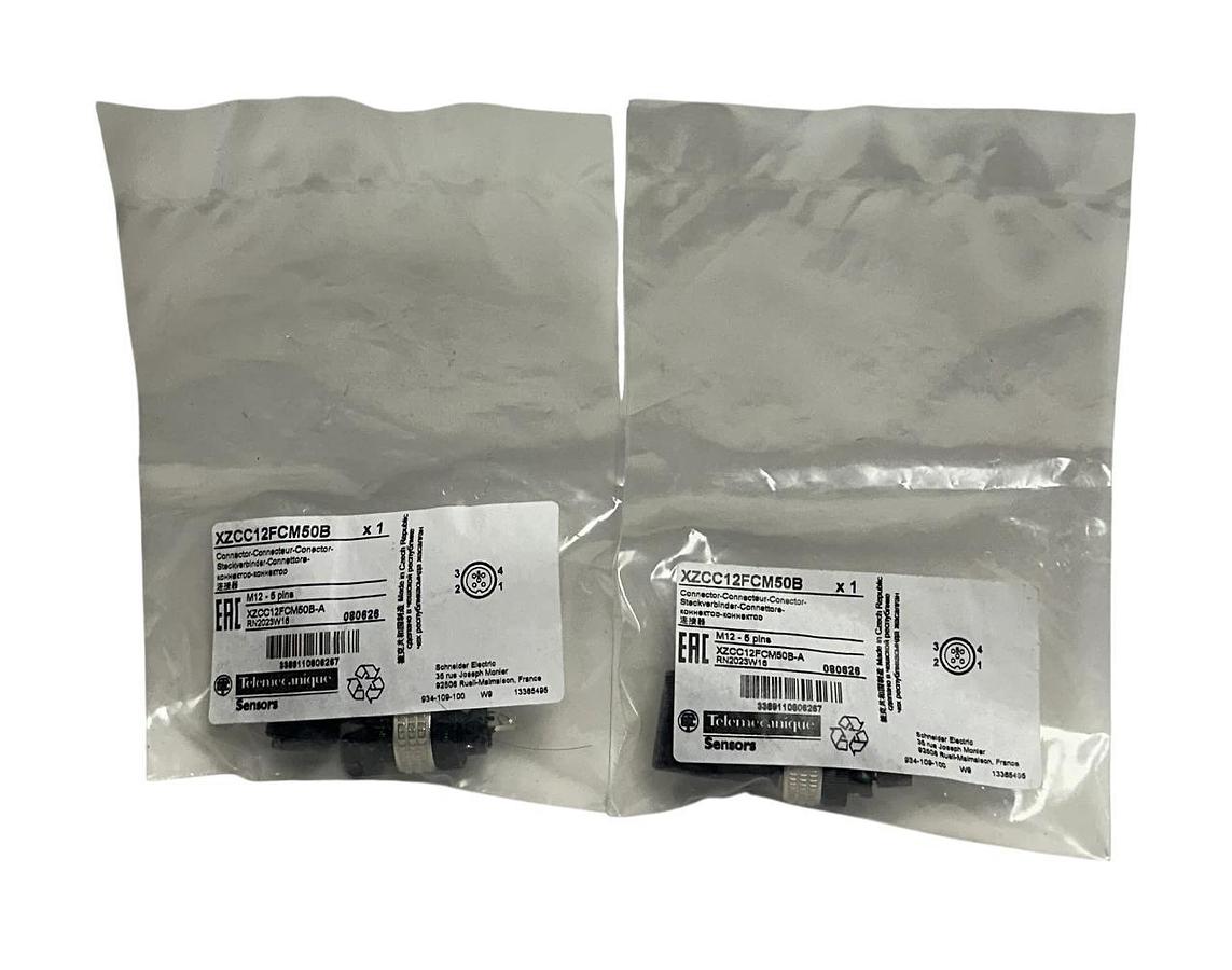 Used 2 TELEMECANIQUE XZCC12FCM50B OsiSense ELBOWED CONNECTORS M12 5-PIN NSFS