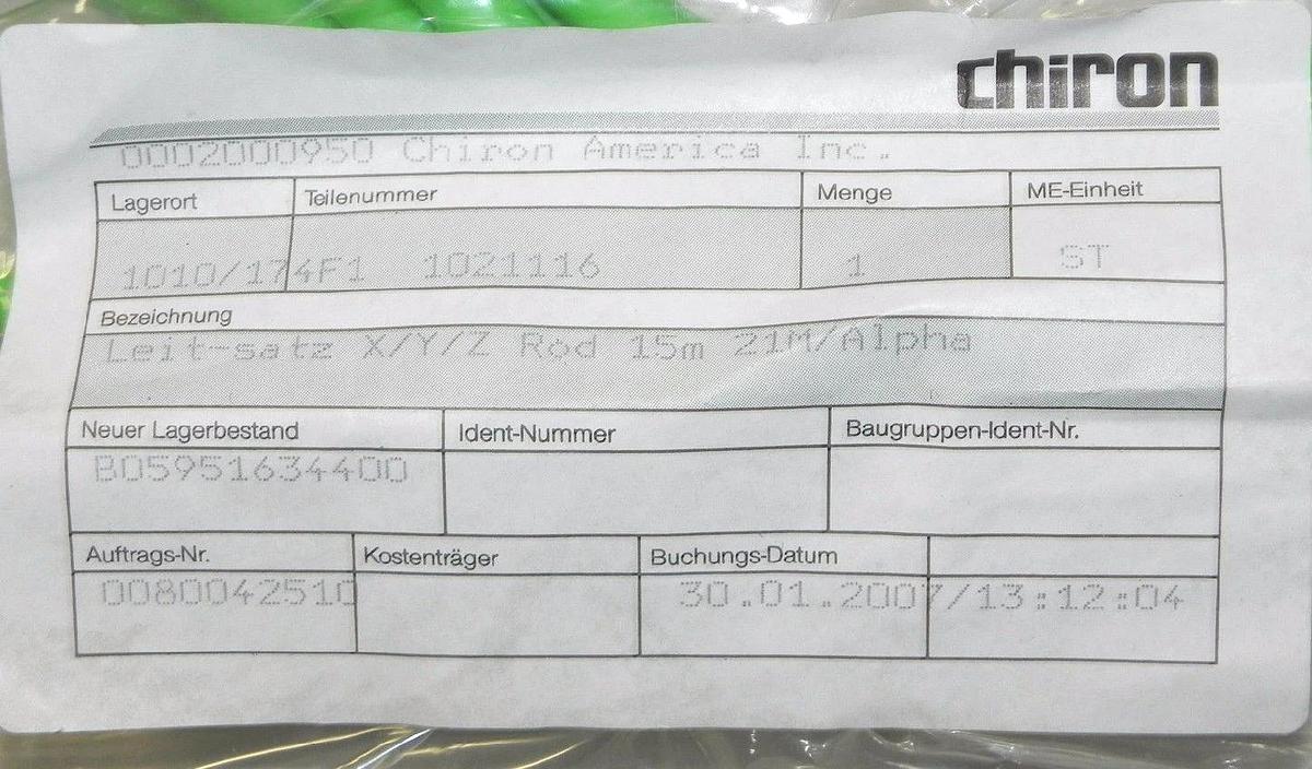Used NIB CHIRON AMERICA B0.595.163.44.00 CABLE SET X/Y/Z ROD 15M 21M/ALPHA