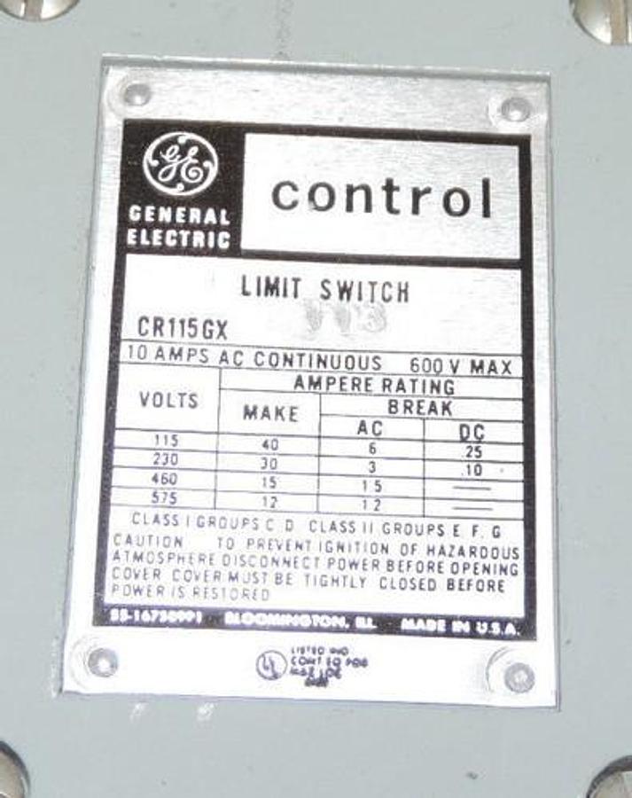 Used GENERAL ELECTRIC CR115GX113 LIMIT SWITCH 10AMP 600V MAX CR115-GX113