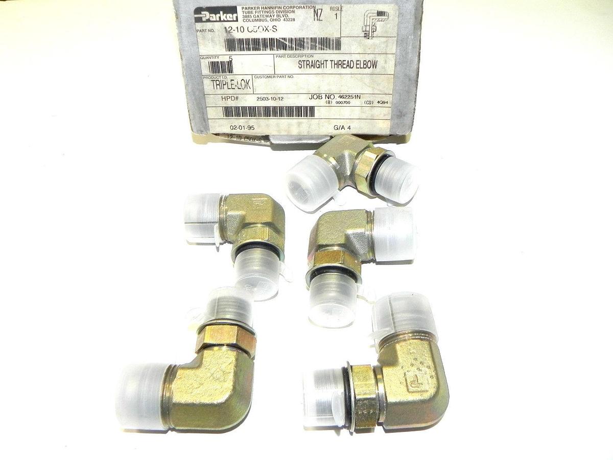 Used NIB PARKER 12-10C5OXS STRAIGHT THREAD ELBOW 1210C5OXS (BOX OF 5)
