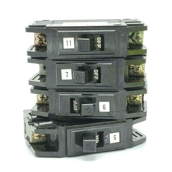 Used LOT OF 4 MITSUBISHI TYPE BH-K CIRCUIT BREAKERS 41-14372KSD, 15A
