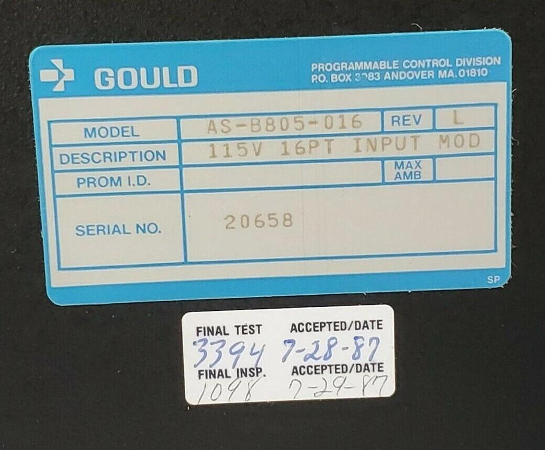 Used LOT OF 4 GOULD / MODICON AS-B805-016 INPUT MODULES 800 I/O 115VAC 16PT