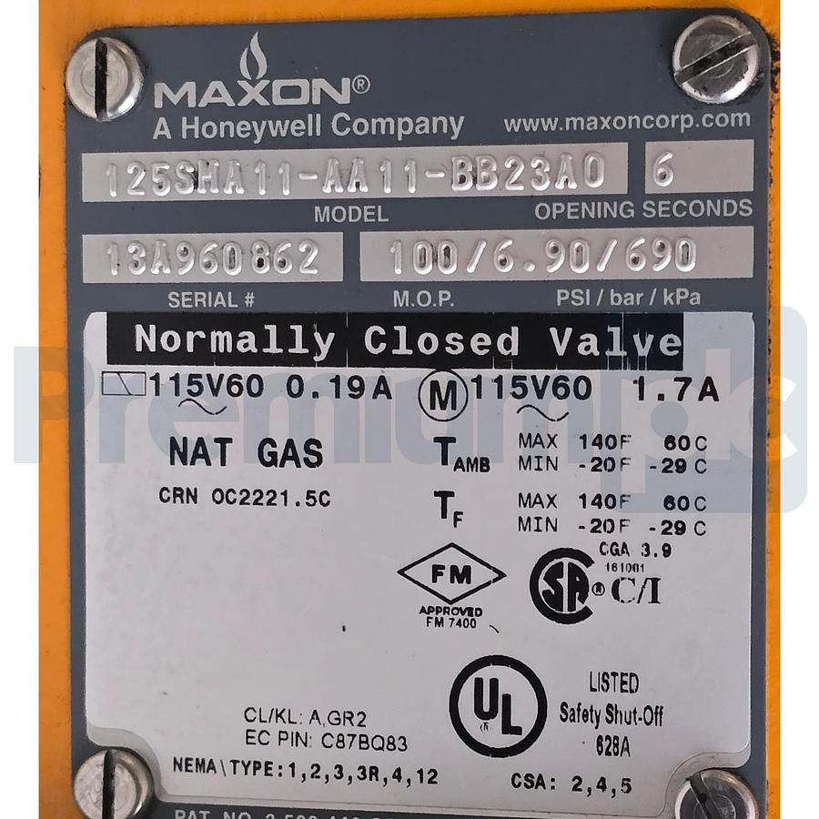 Maxon 125SMA11-AA11-BB23A0 1.25" NPT N/C Gas Safety Shut-Off Valve 115V/60Hz NEW