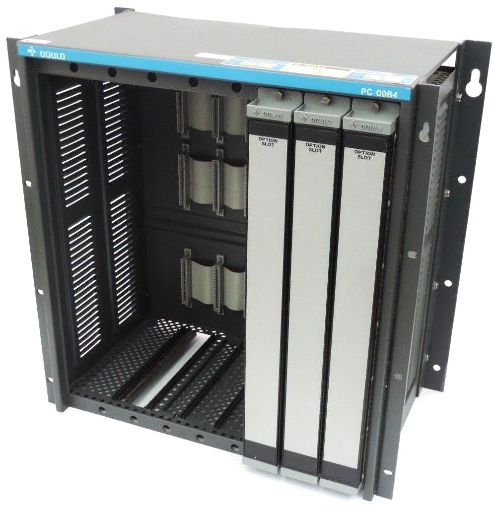 Used GOULD MODICON 8 SLOT RACK PC-0984-8 WITH 3 OPTION SLOT FILLERS, AS-9841-128