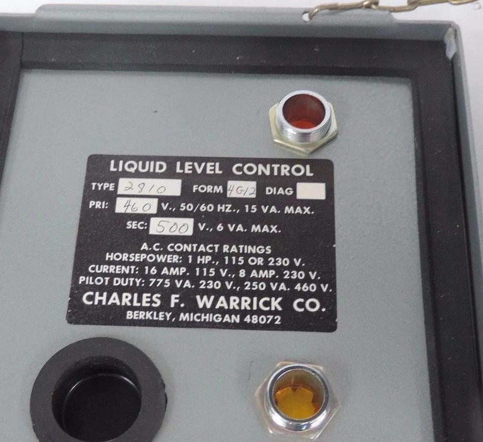 NEW WARRICK CONTROLS TYPE 2810 FORM 4G12 LIQUID LEVEL CONTROL 2810-4G12, 1HP