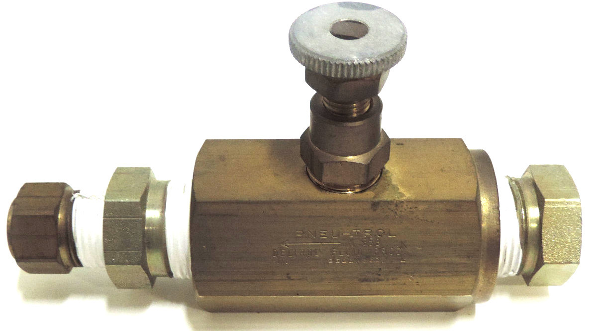 Used DELTROL PNEU-TROL N35B 3/4" FNPT BRASS NEEDLE VALVE W/ FITTINGS ASSEMBLY