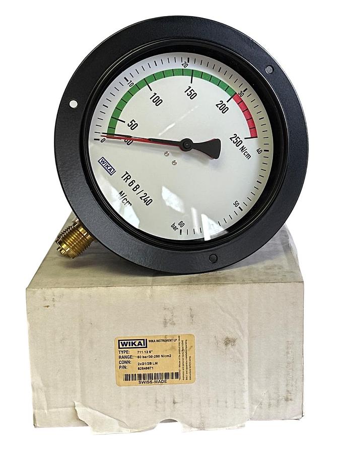 Used NEW WIKA 52849671 N/cm GAUGE TR 6 B / 240 711.12 6'' 60BAR / 30-250N/cm2 2xG1/2B