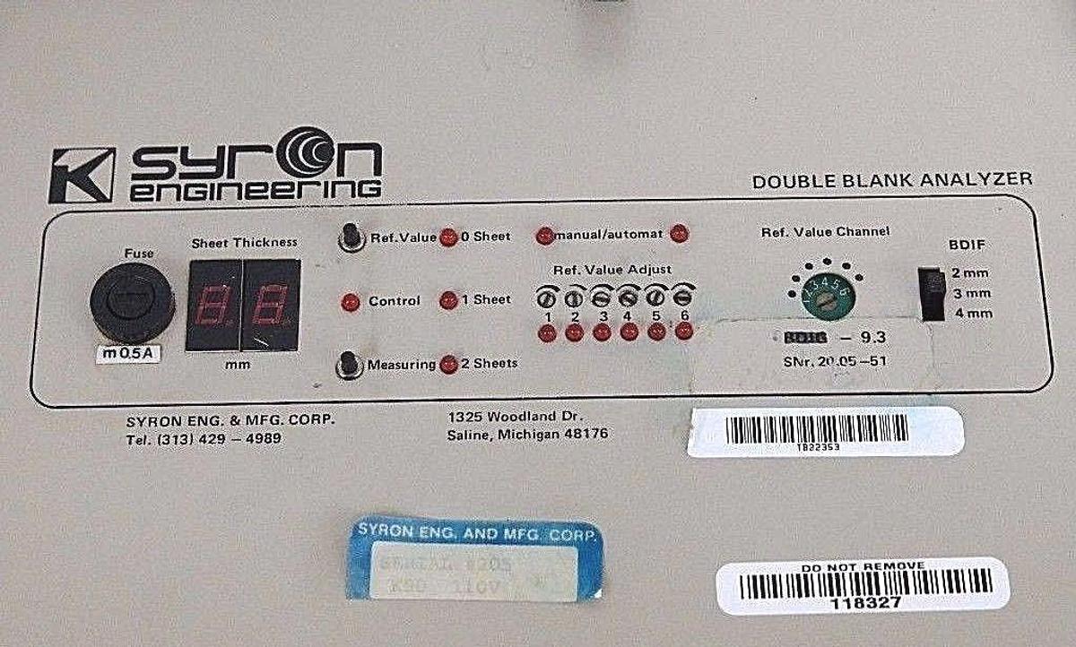 Used REPAIRED SYRON K90-110V DOUBLE BLANK ANALYZER K90110V